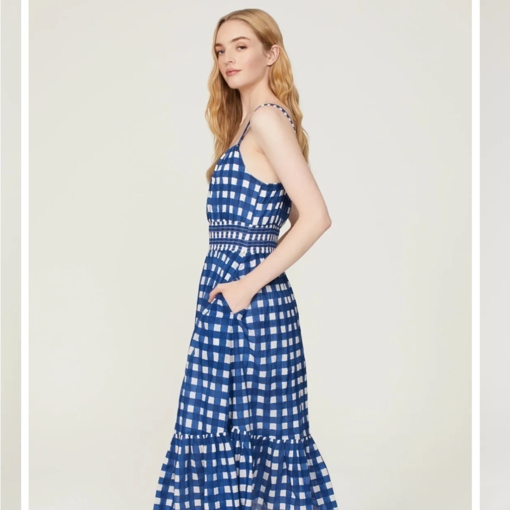 🇺🇸💙Cleobella Blue & White Gingham Midi Dress Size Small🇺🇸💙